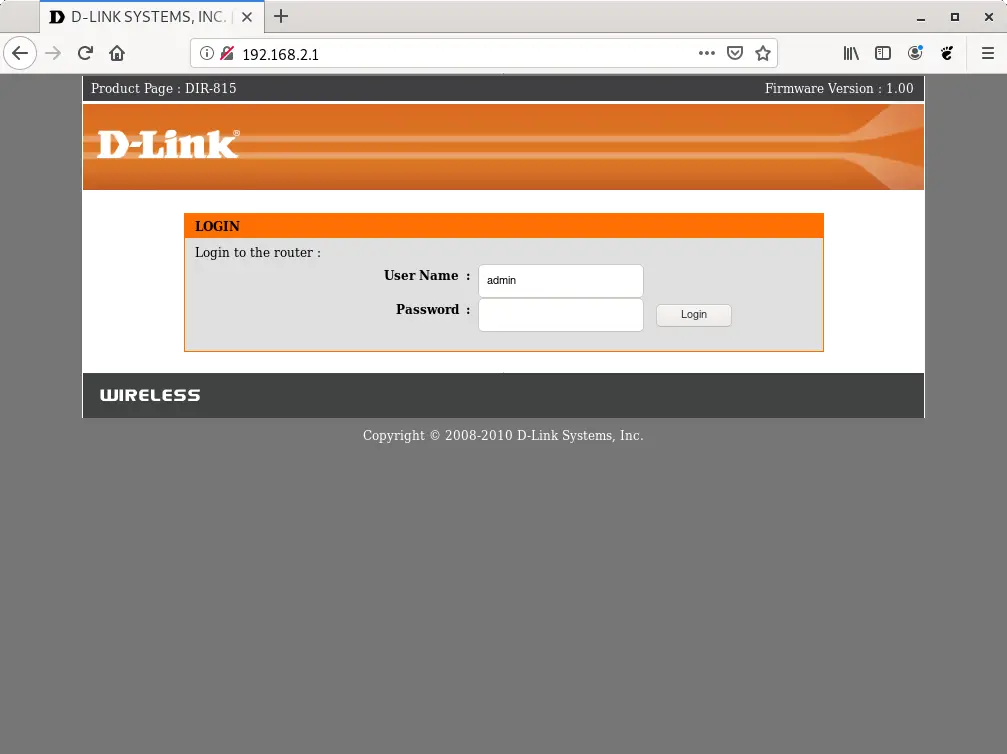 D-Link router login page