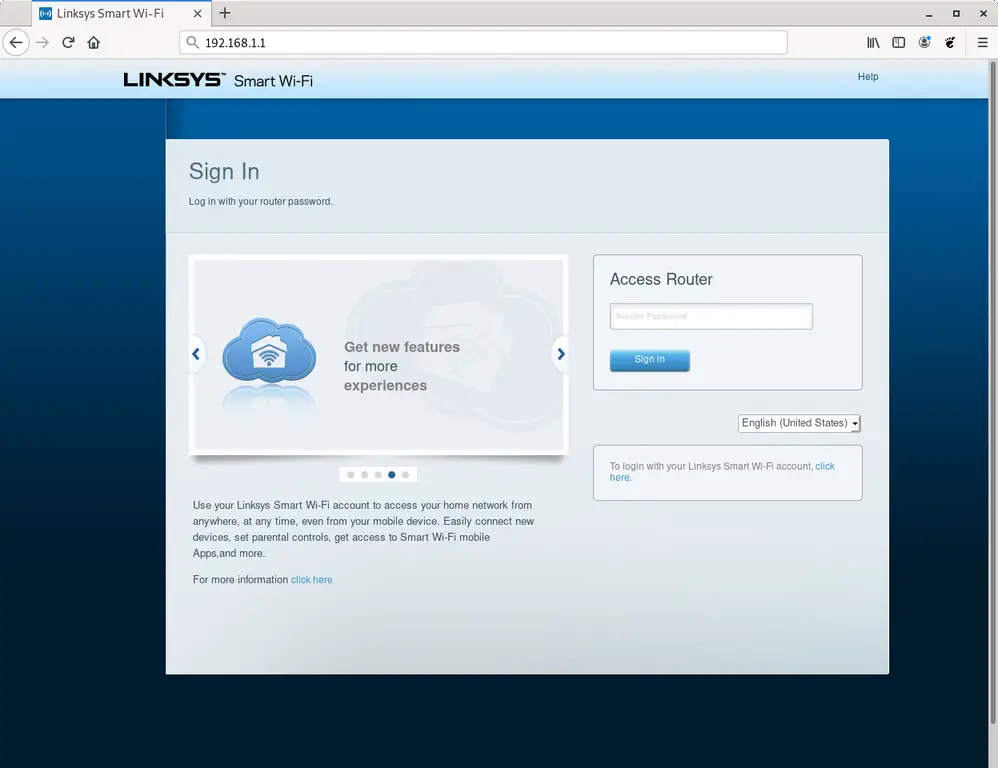 linksys router default login