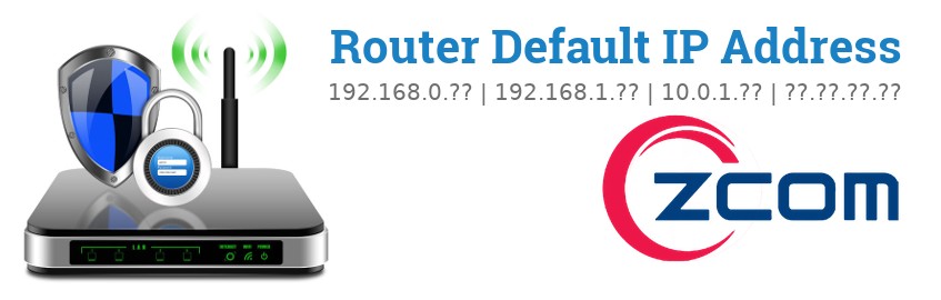 Image of a Z-Com router with 'Router Default IP Addresses' text and the Z-Com logo